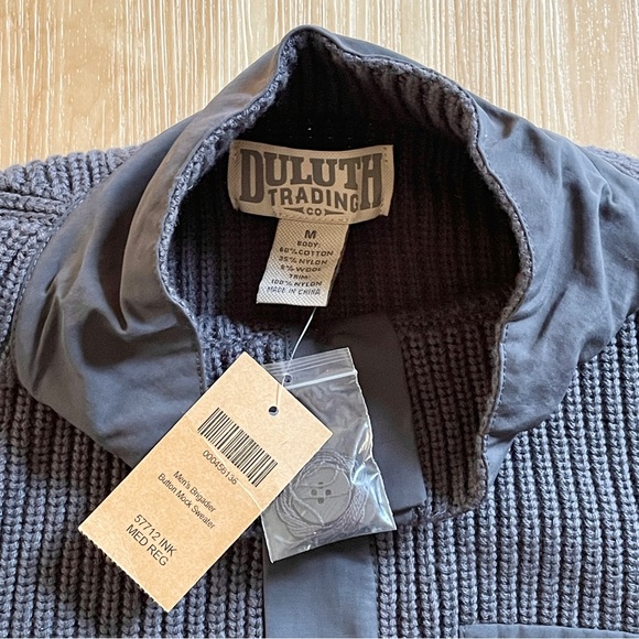Duluth Trading Brigadier Sweater Men's Medium Gray Button Mock Elbow Patch NWT - Picture 8 of 11